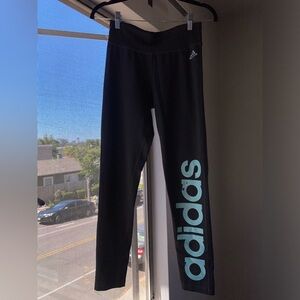 Adidas Black Leggings with Blue Logo